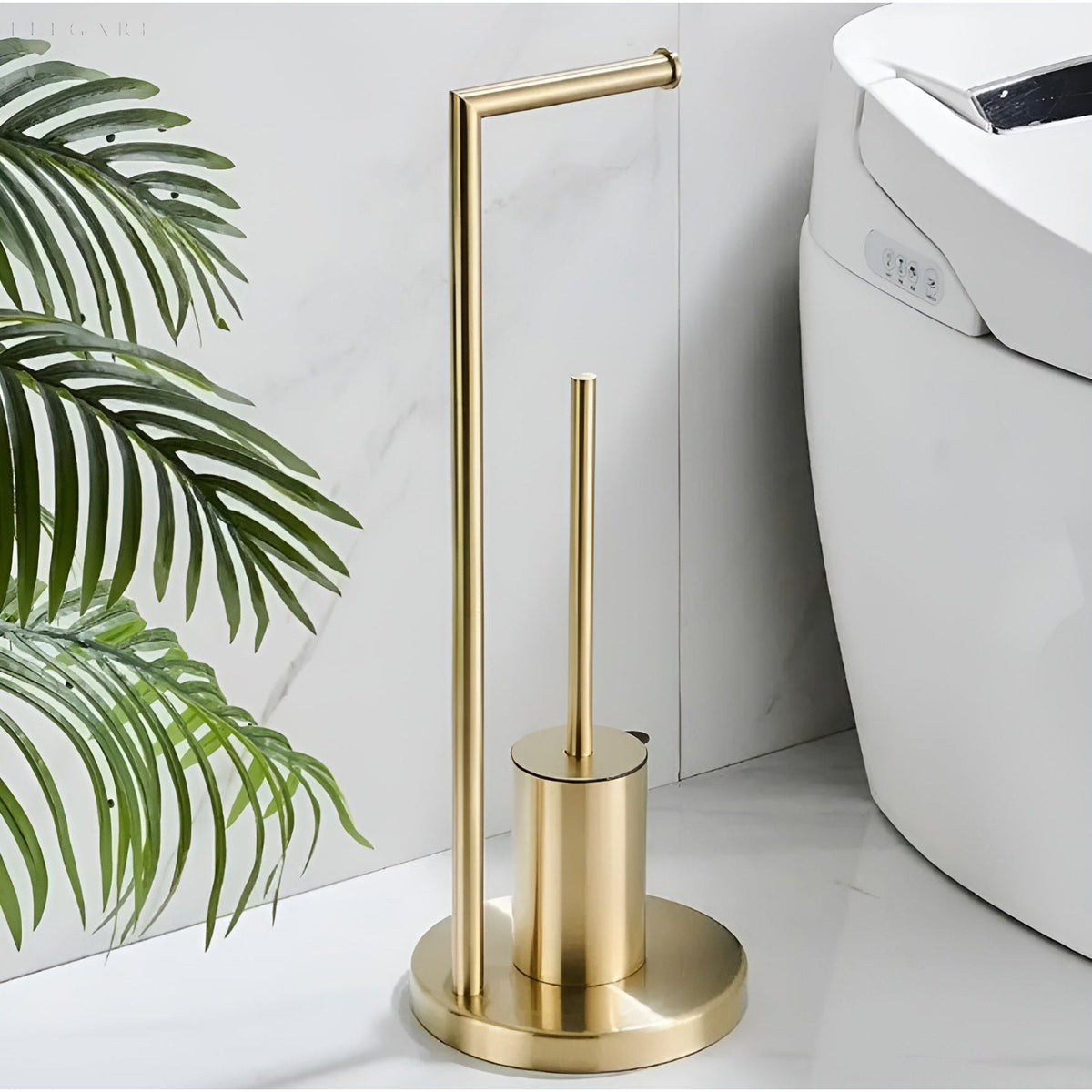 Toilet Paper Holder with Brush, Freestanding Toilet Paper Holder, Toilet Brush Holder, Space Saving Bathroom Organizer