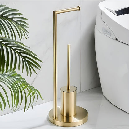 Toilet Paper Holder with Brush, Freestanding Toilet Paper Holder, Toilet Brush Holder, Space Saving Bathroom Organizer