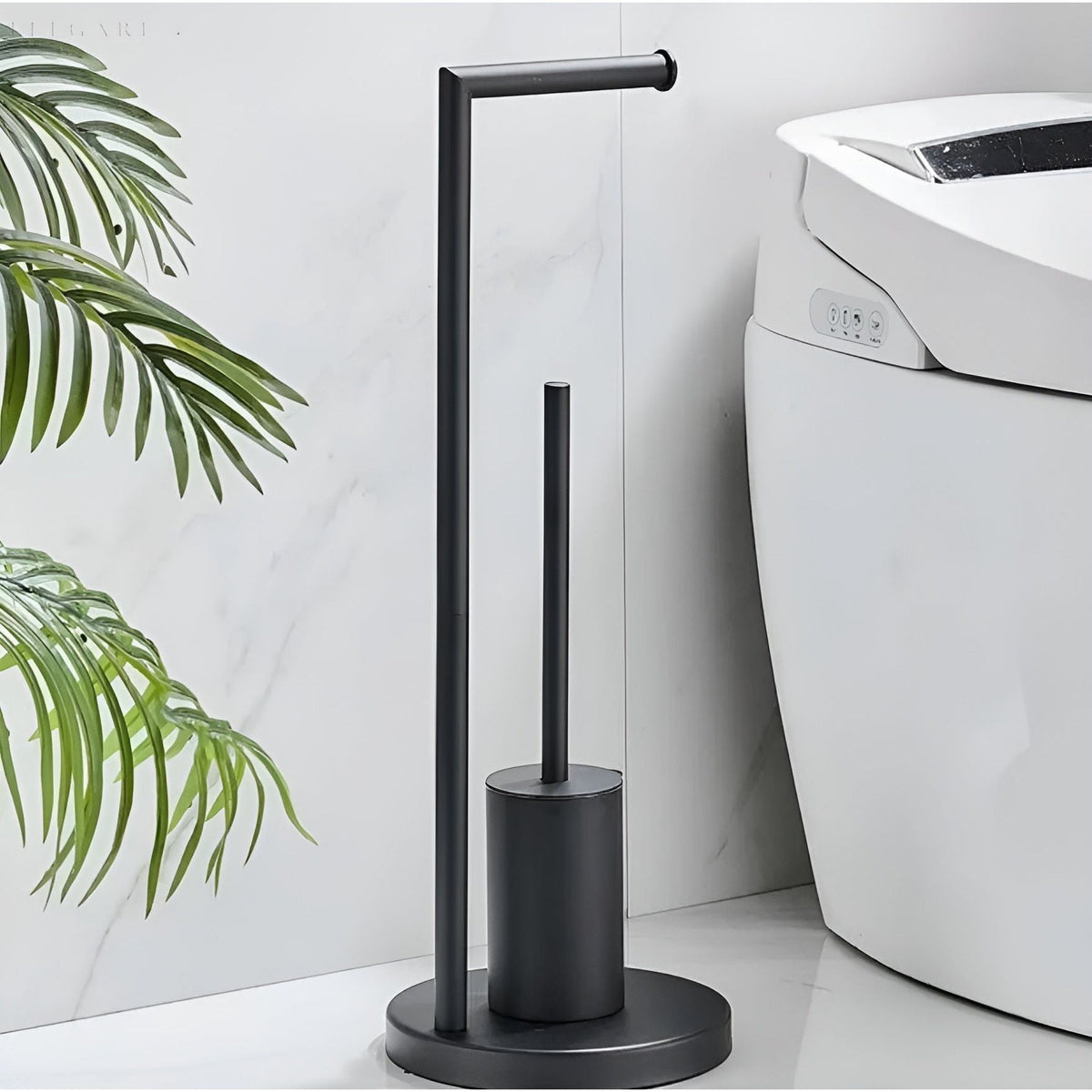 Toilet Paper Holder with Brush, Freestanding Toilet Paper Holder, Toilet Brush Holder, Space Saving Bathroom Organizer