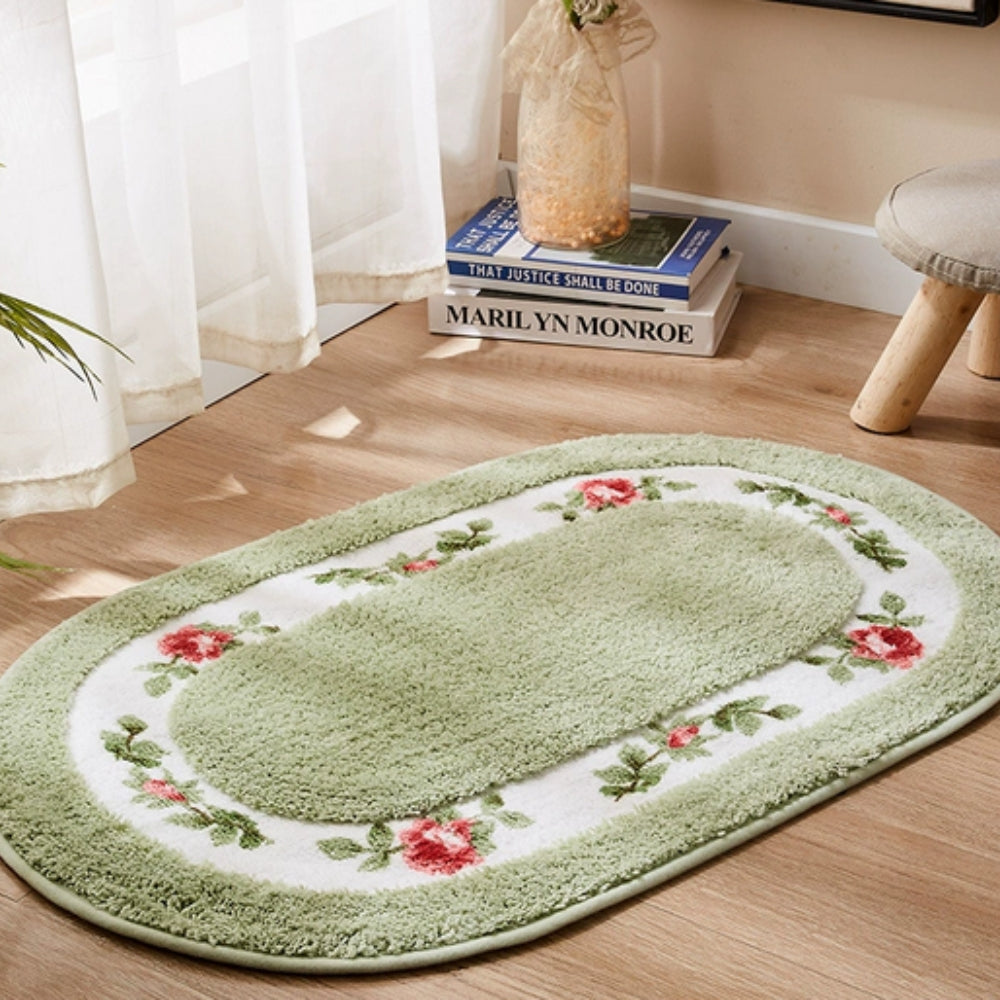 Rosa Bath Mat - Plush Microfibre, Non-Slip Floral Design