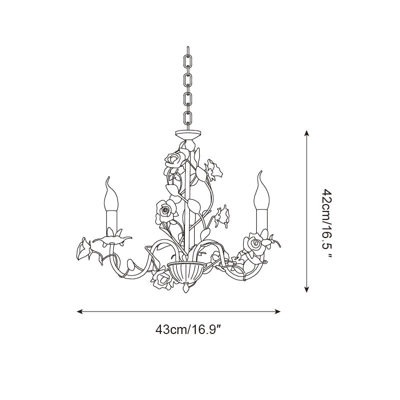 Ceramic Flower Multi-Arm Overhead Light Fixture 30 Inch Pink White Green Metal Frame Adjustable Chain E14 Socket for Dining Room Living Room