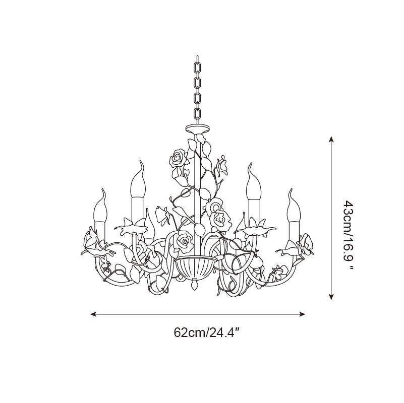 Ceramic Flower Multi-Arm Overhead Light Fixture 30 Inch Pink White Green Metal Frame Adjustable Chain E14 Socket for Dining Room Living Room