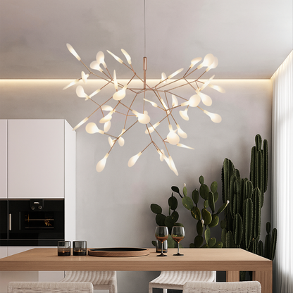 Rose Gold Hanging Light Fixture 28 in Wide 45 LED Branches Modern Dining Room Chandelier for Living Room High Ceiling Kitchen Island Ambient