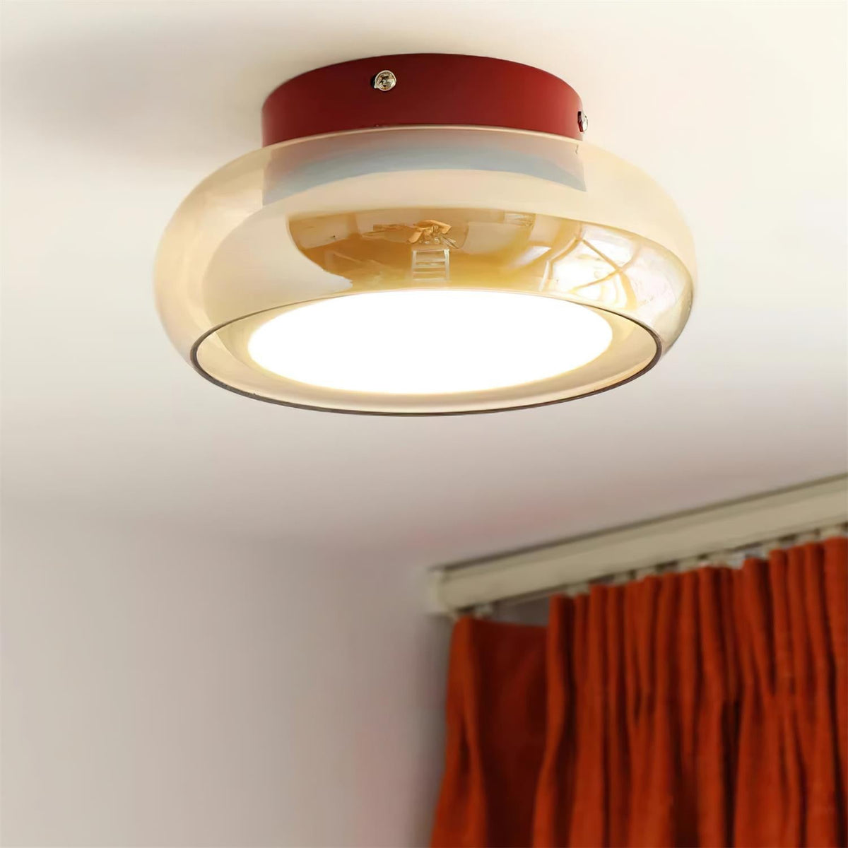 Glass Flush Mount Light with Tri-Color Switching for Up to 323 sq ft Spaces Cherry Amber Indoor Fixture for Bedroom Living Room Dining Area