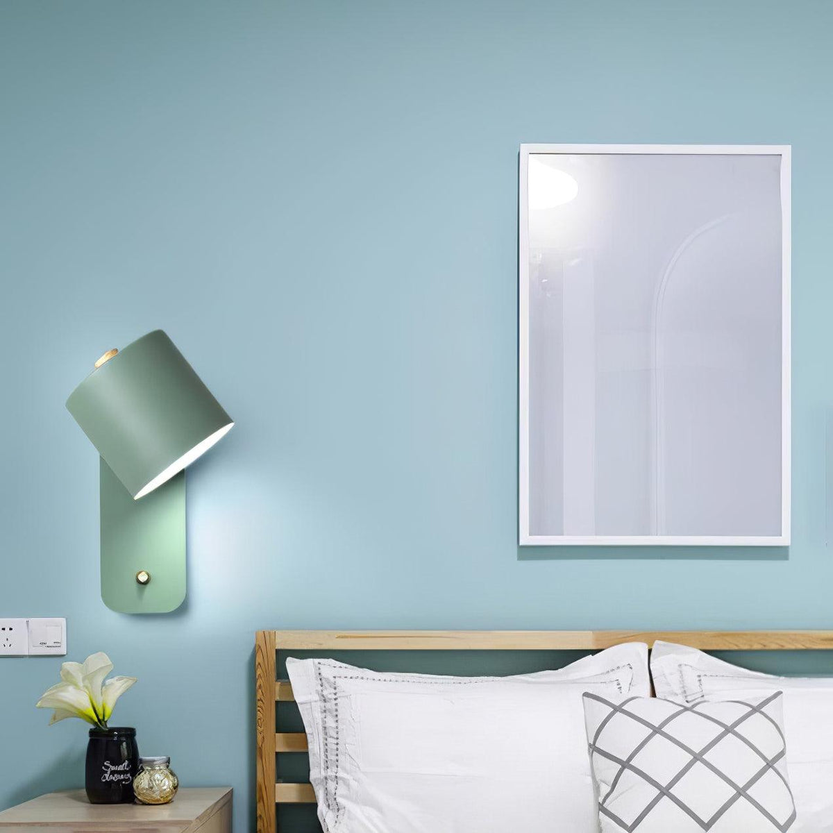 Adjustable Wall Sconce with Swivel Head Metal & Wood Construction 12-Inch Height for Bedroom and Living Room Light