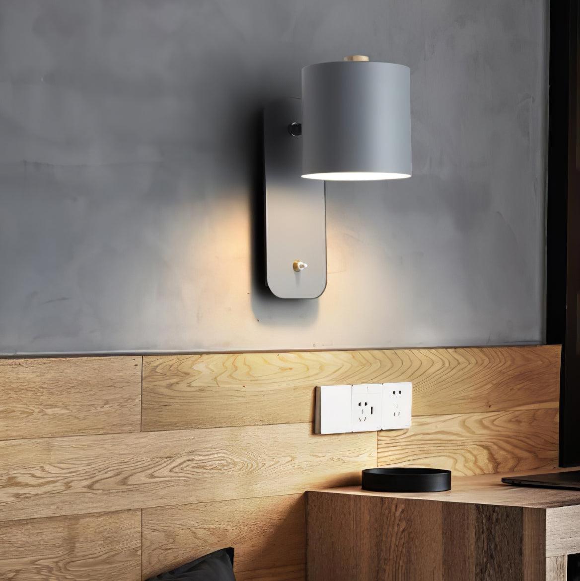 Adjustable Wall Sconce with Swivel Head Metal & Wood Construction 12-Inch Height for Bedroom and Living Room Light