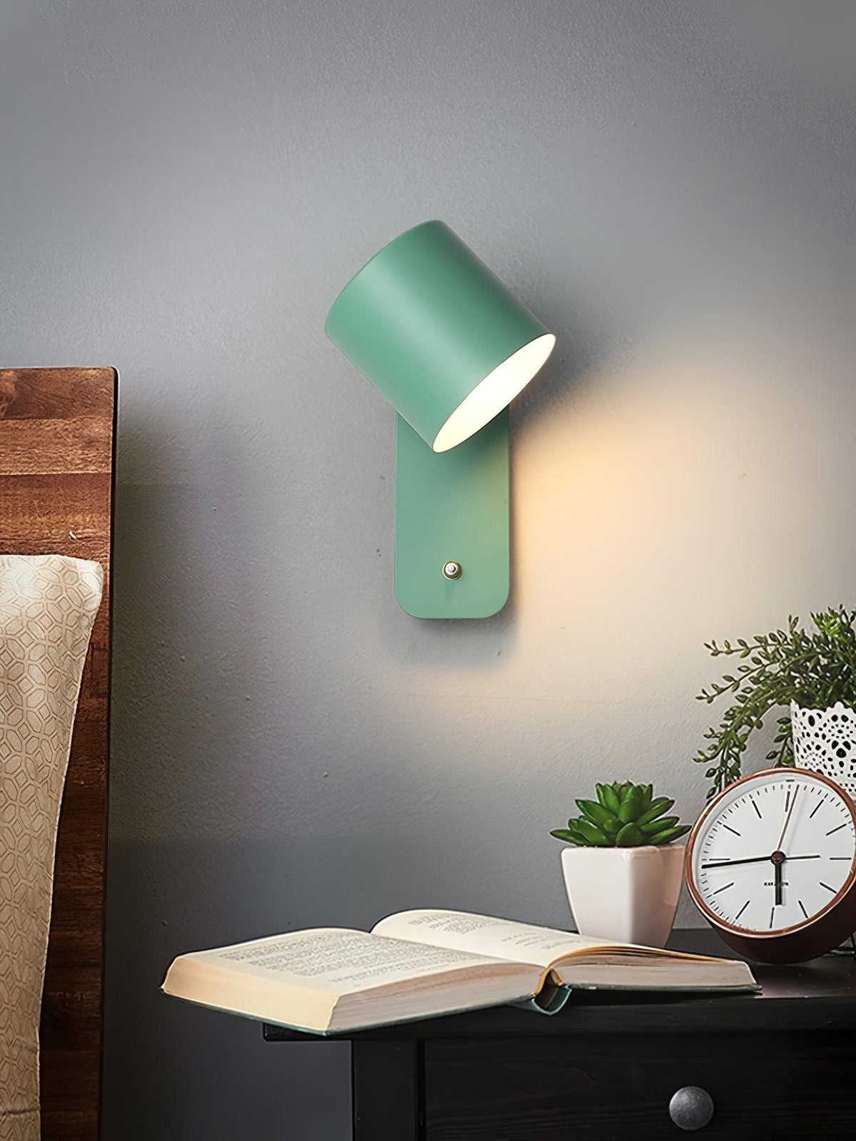 Adjustable Wall Sconce with Swivel Head Metal & Wood Construction 12-Inch Height for Bedroom and Living Room Light