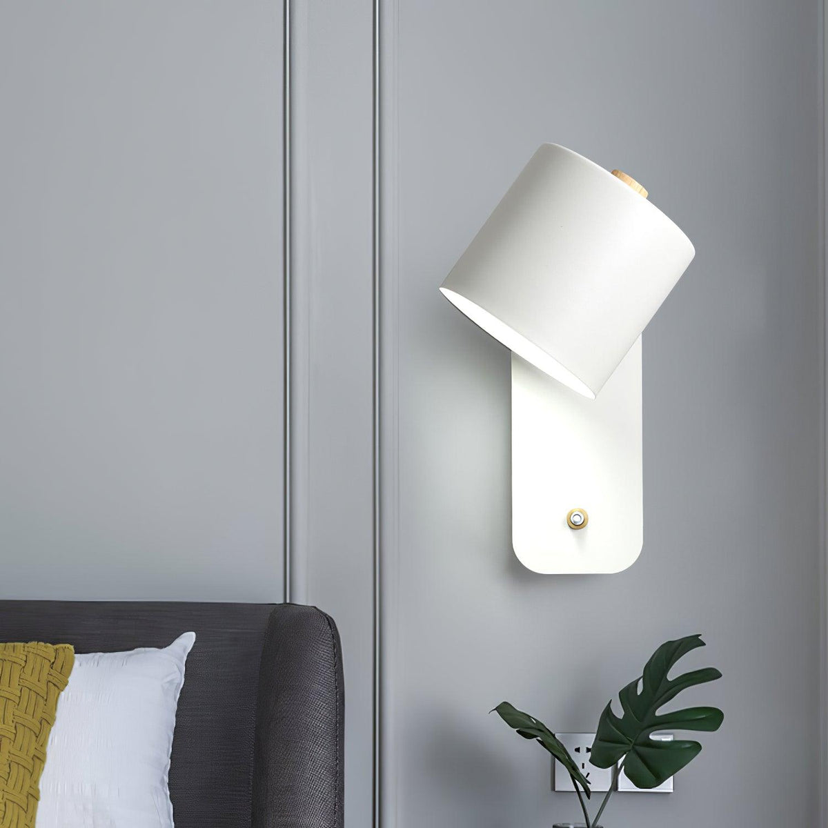 Adjustable Wall Sconce with Swivel Head Metal & Wood Construction 12-Inch Height for Bedroom and Living Room Light