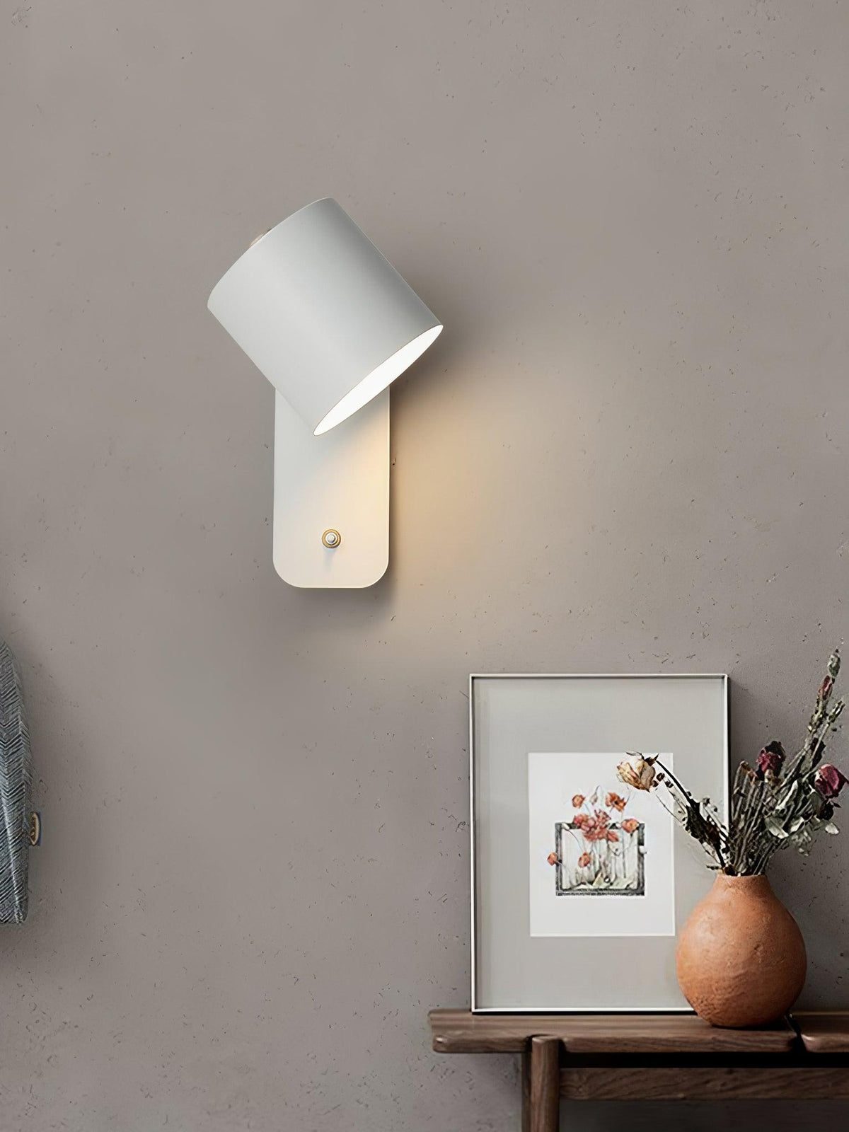 Adjustable Wall Sconce with Swivel Head Metal & Wood Construction 12-Inch Height for Bedroom and Living Room Light