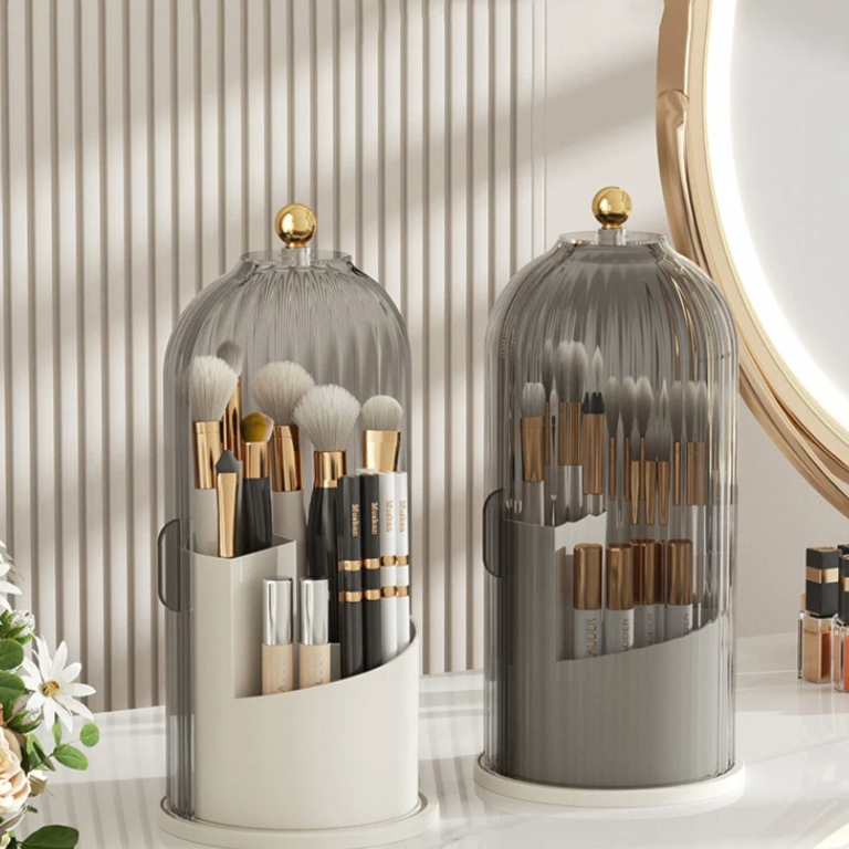 Rotating Acrylic Cosmetic Organizer with 360-Degree Spin, Waterproof Makeup Storage, Compact Makeup Organizer Box