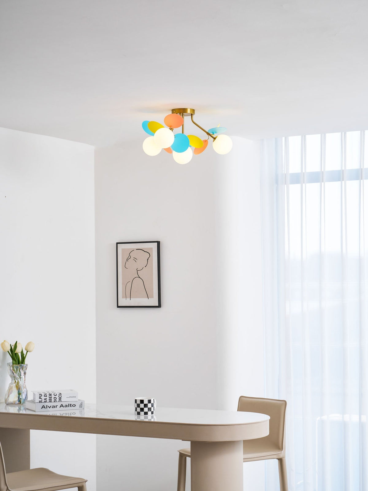 Flush-Mount Pastel Ceiling Light 10 in Diameter Metal & Acrylic for Kids Room Bedroom Office Home Nursery Small Space Overhead Lighting