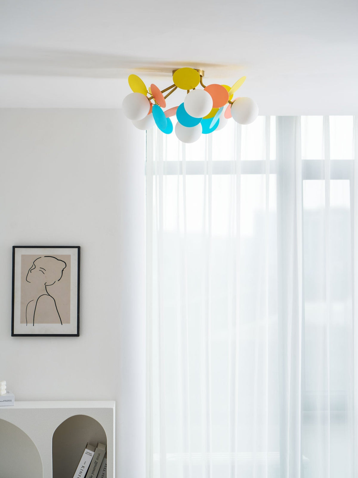 Flush-Mount Pastel Ceiling Light 10 in Diameter Metal & Acrylic for Kids Room Bedroom Office Home Nursery Small Space Overhead Lighting