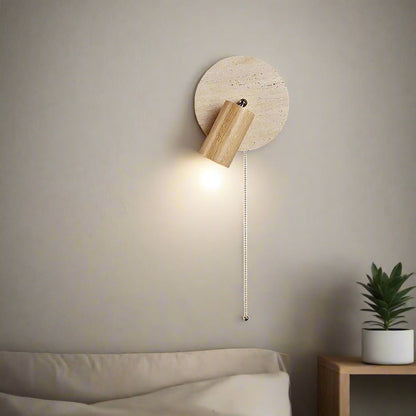 Rotatable Travertine Stone Sconce 7 Inch Adjustable Bedside Reading Light Warm LED Wall Mount Task Lighting Fixture for Bedroom Living Room