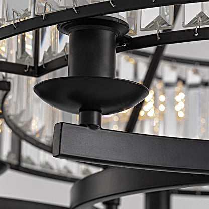 Round Overhead Fixture with Hanging Prisms for Dining Areas, Open-Concept Kitchens & Farmhouse Interiors | Adjustable Height, Wagon Wheel Fr