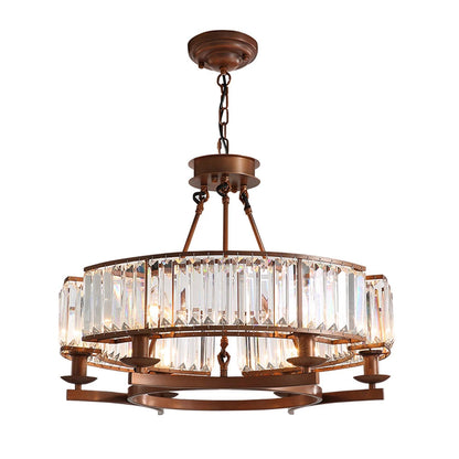 Round Overhead Fixture with Hanging Prisms for Dining Areas, Open-Concept Kitchens & Farmhouse Interiors | Adjustable Height, Wagon Wheel Fr