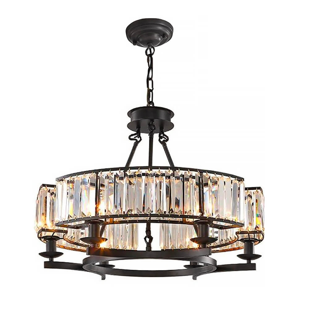Round Overhead Fixture with Hanging Prisms for Dining Areas, Open-Concept Kitchens & Farmhouse Interiors | Adjustable Height, Wagon Wheel Fr