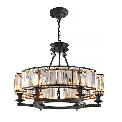 Round Overhead Fixture with Hanging Prisms for Dining Areas, Open-Concept Kitchens & Farmhouse Interiors | Adjustable Height, Wagon Wheel Fr
