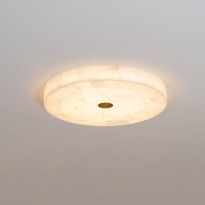 Flush Mount LED Light Fixture Round Alabaster 2 Inch Profile White Gold Adjustable Color Temperature for Bedroom Hallway Entry Modern Low Pr