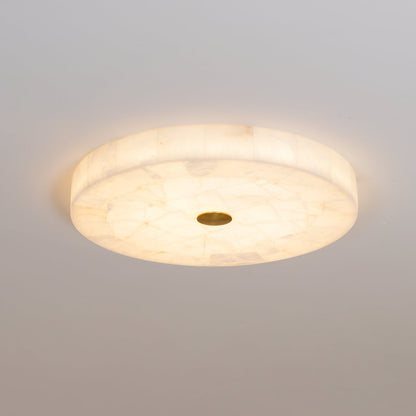 Flush Mount LED Light Fixture Round Alabaster 2 Inch Profile White Gold Adjustable Color Temperature for Bedroom Hallway Entry Modern Low Pr