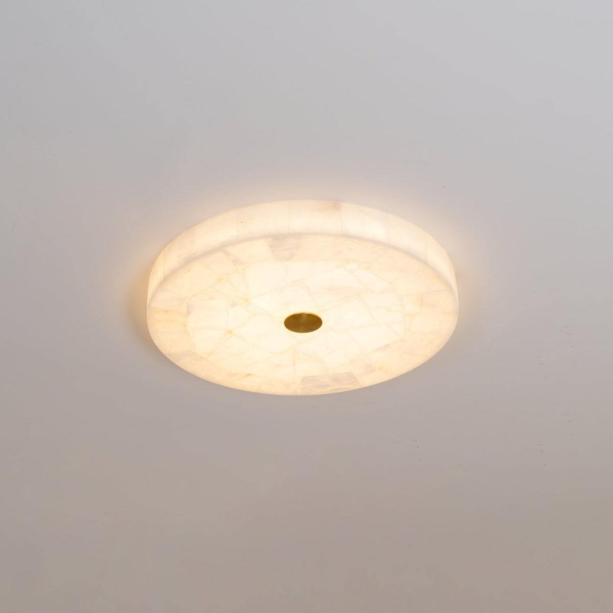Flush Mount LED Light Fixture Round Alabaster 2 Inch Profile White Gold Adjustable Color Temperature for Bedroom Hallway Entry Modern Low Pr