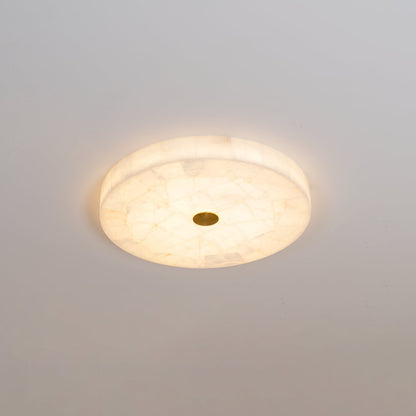 Flush Mount LED Light Fixture Round Alabaster 2 Inch Profile White Gold Adjustable Color Temperature for Bedroom Hallway Entry Modern Low Pr