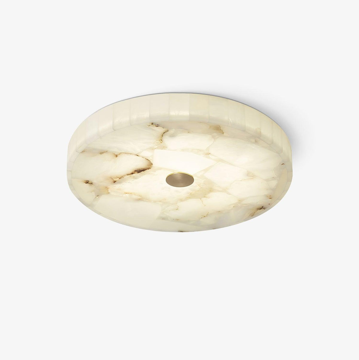 Flush Mount LED Ceiling Light 20 in Round Alabaster Stone Mosaic Pattern for Bedroom Living Room Dining Room Kitchen White Gold Metal Frame