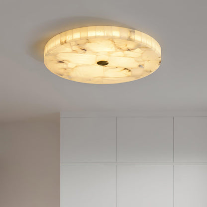 Flush Mount LED Light Fixture Round Alabaster 2 Inch Profile White Gold Adjustable Color Temperature for Bedroom Hallway Entry Modern Low Pr