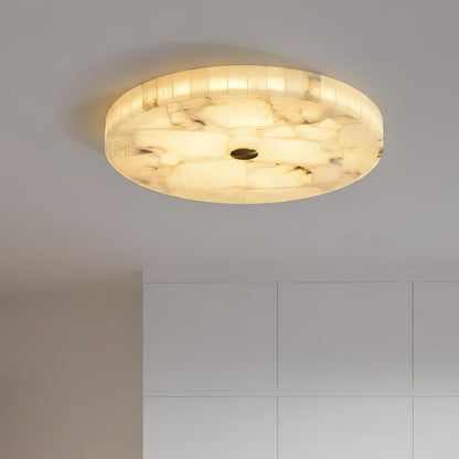 Flush Mount LED Ceiling Light 20 in Round Alabaster Stone Mosaic Pattern for Bedroom Living Room Dining Room Kitchen White Gold Metal Frame