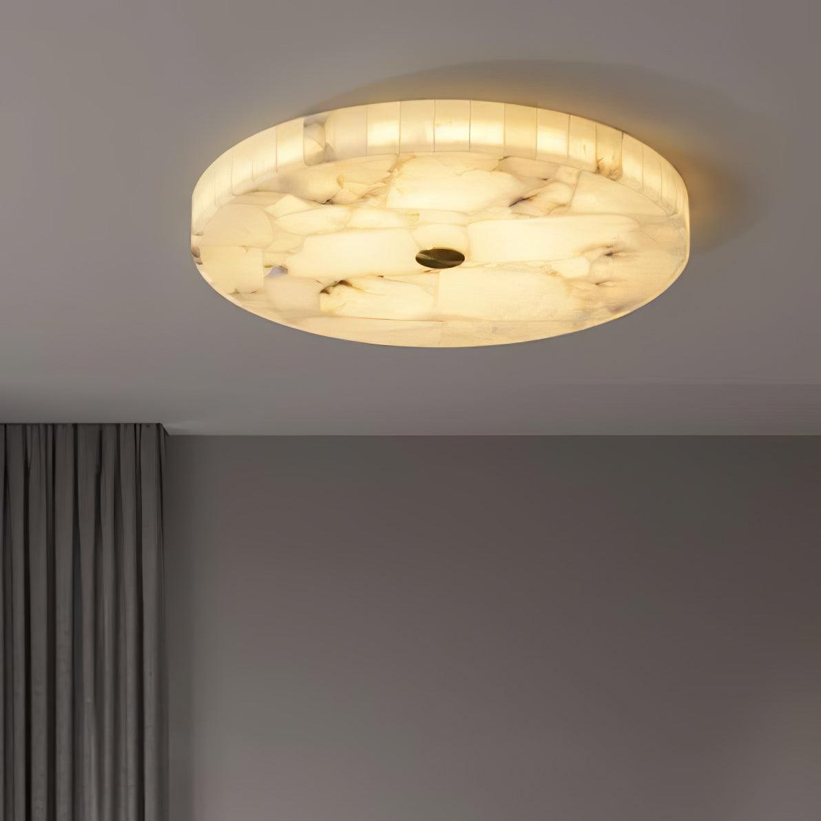 Flush Mount LED Ceiling Light 20 in Round Alabaster Stone Mosaic Pattern for Bedroom Living Room Dining Room Kitchen White Gold Metal Frame