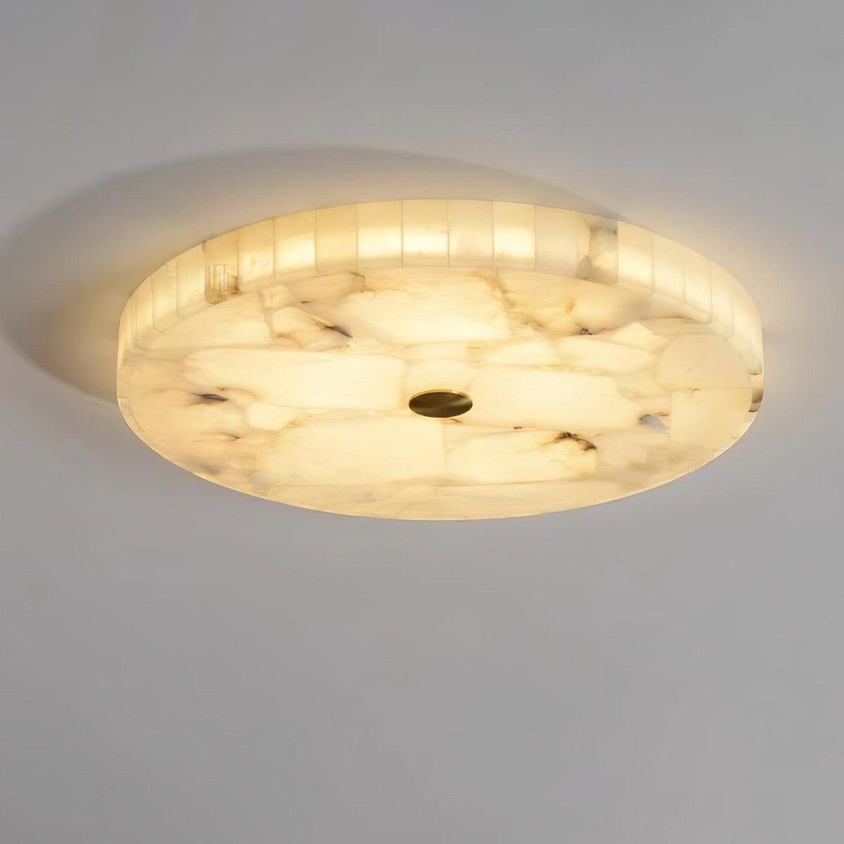 Ultra-Slim LED Flush Mount Light Fixture 2 in Profile Alabaster Dome Gold Accent Adjustable Color Temperature for Bedroom Living Room Entryw