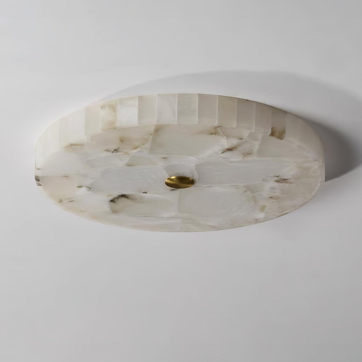 Flush Mount LED Light Fixture Round Alabaster 2 Inch Profile White Gold Adjustable Color Temperature for Bedroom Hallway Entry Modern Low Pr