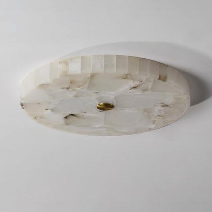 Flush Mount LED Light Fixture Round Alabaster 2 Inch Profile White Gold Adjustable Color Temperature for Bedroom Hallway Entry Modern Low Pr