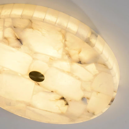 Flush Mount LED Light Fixture Round Alabaster 2 Inch Profile White Gold Adjustable Color Temperature for Bedroom Hallway Entry Modern Low Pr