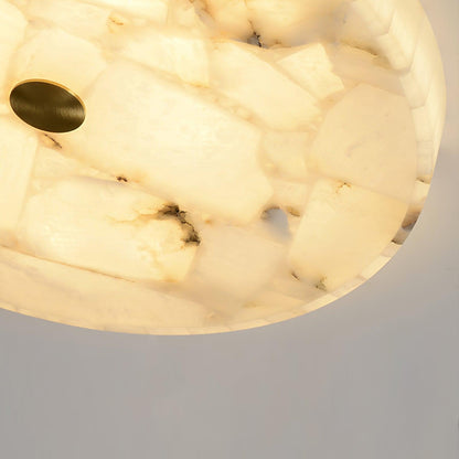 Flush Mount LED Light Fixture Round Alabaster 2 Inch Profile White Gold Adjustable Color Temperature for Bedroom Hallway Entry Modern Low Pr