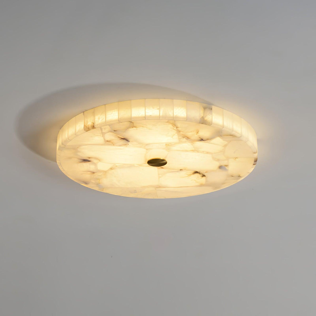 Flush Mount LED Ceiling Light 20 in Round Alabaster Stone Mosaic Pattern for Bedroom Living Room Dining Room Kitchen White Gold Metal Frame