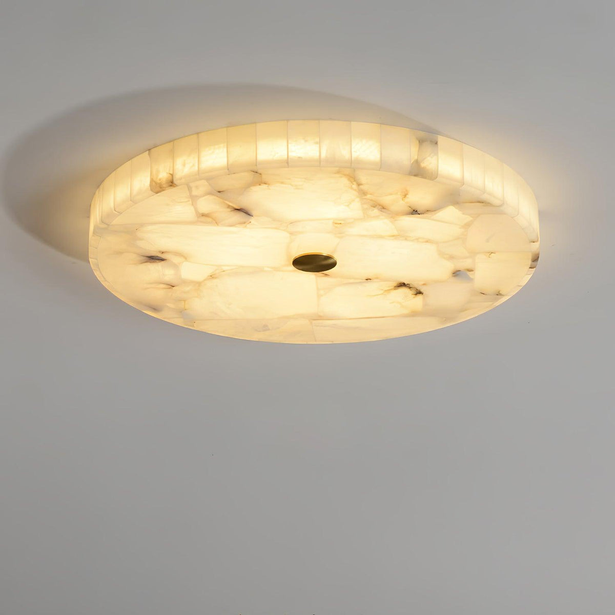 Flush Mount LED Ceiling Light 20 in Round Alabaster Stone Mosaic Pattern for Bedroom Living Room Dining Room Kitchen White Gold Metal Frame