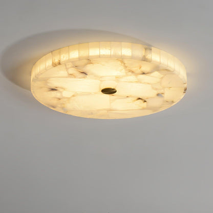 Flush Mount LED Light Fixture Round Alabaster 2 Inch Profile White Gold Adjustable Color Temperature for Bedroom Hallway Entry Modern Low Pr