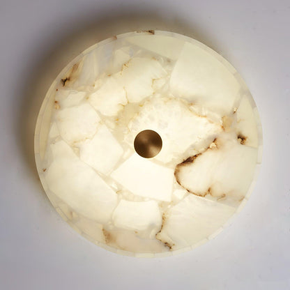 Flush Mount LED Light Fixture Round Alabaster 2 Inch Profile White Gold Adjustable Color Temperature for Bedroom Hallway Entry Modern Low Pr