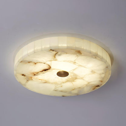 Flush Mount LED Ceiling Light 20 in Round Alabaster Stone Mosaic Pattern for Bedroom Living Room Dining Room Kitchen White Gold Metal Frame