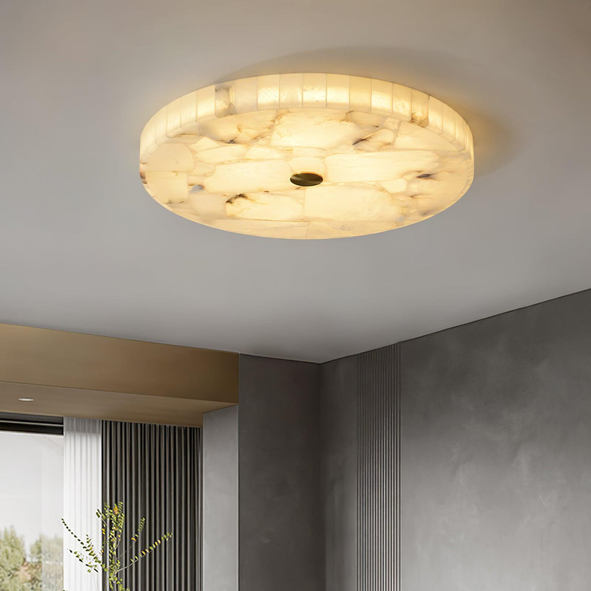 Ultra-Slim LED Flush Mount Light Fixture 2 in Profile Alabaster Dome Gold Accent Adjustable Color Temperature for Bedroom Living Room Entryw