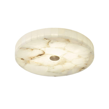 Flush Mount LED Ceiling Light 20 in Round Alabaster Stone Mosaic Pattern for Bedroom Living Room Dining Room Kitchen White Gold Metal Frame