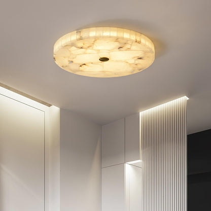Ultra-Slim LED Flush Mount Light Fixture 2 in Profile Alabaster Dome Gold Accent Adjustable Color Temperature for Bedroom Living Room Entryw