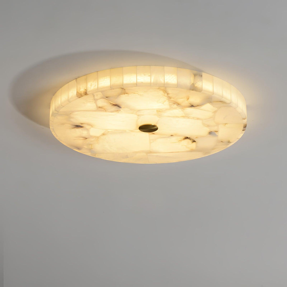Ultra-Slim LED Flush Mount Light Fixture 2 in Profile Alabaster Dome Gold Accent Adjustable Color Temperature for Bedroom Living Room Entryw