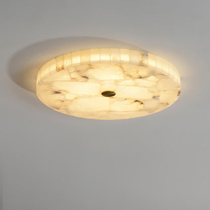 Ultra-Slim LED Flush Mount Light Fixture 2 in Profile Alabaster Dome Gold Accent Adjustable Color Temperature for Bedroom Living Room Entryw