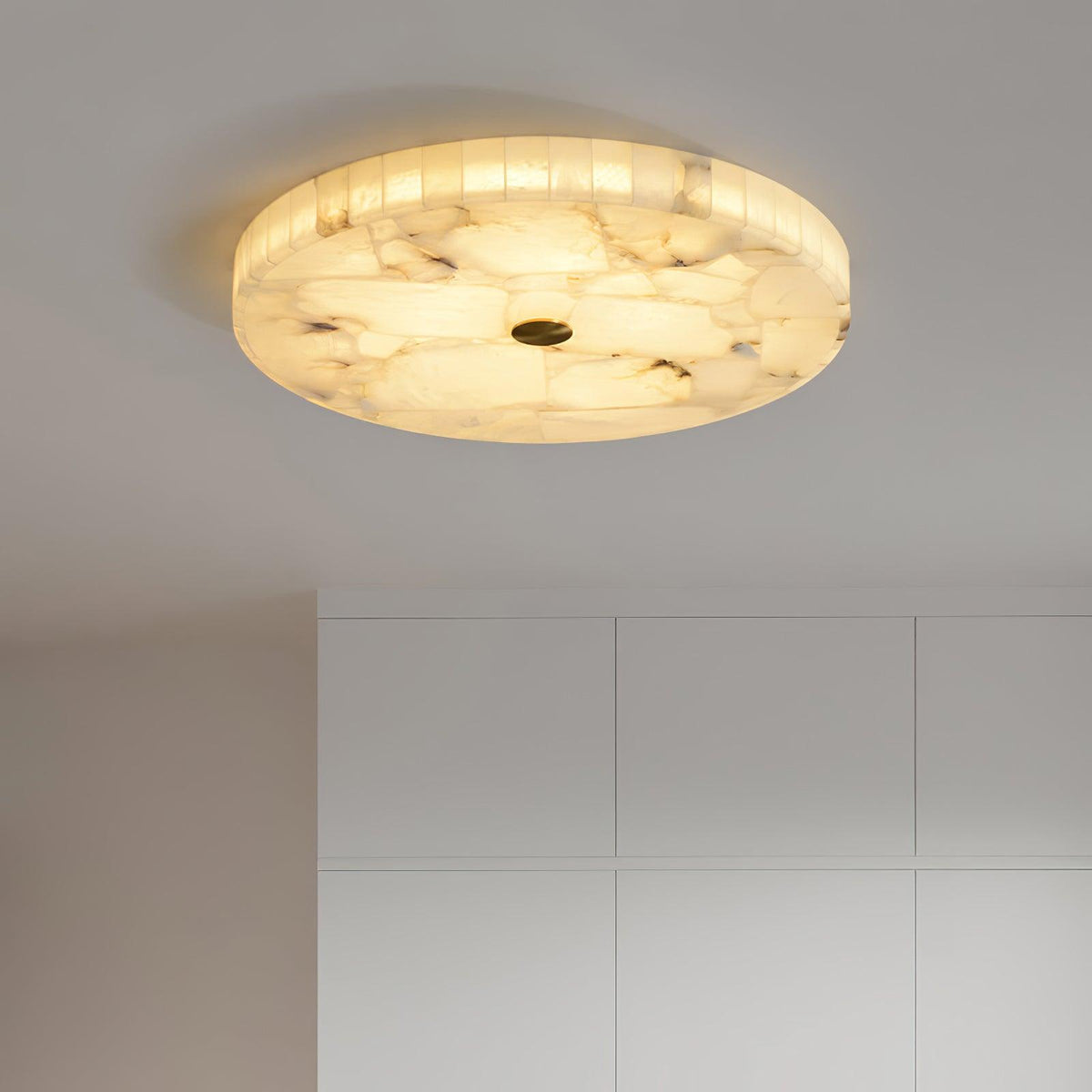 Ultra-Slim LED Flush Mount Light Fixture 2 in Profile Alabaster Dome Gold Accent Adjustable Color Temperature for Bedroom Living Room Entryw