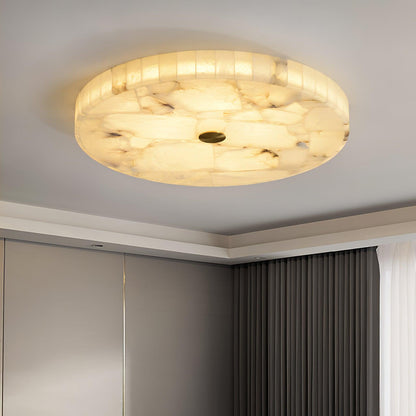 Flush Mount LED Light Fixture Round Alabaster 2 Inch Profile White Gold Adjustable Color Temperature for Bedroom Hallway Entry Modern Low Pr