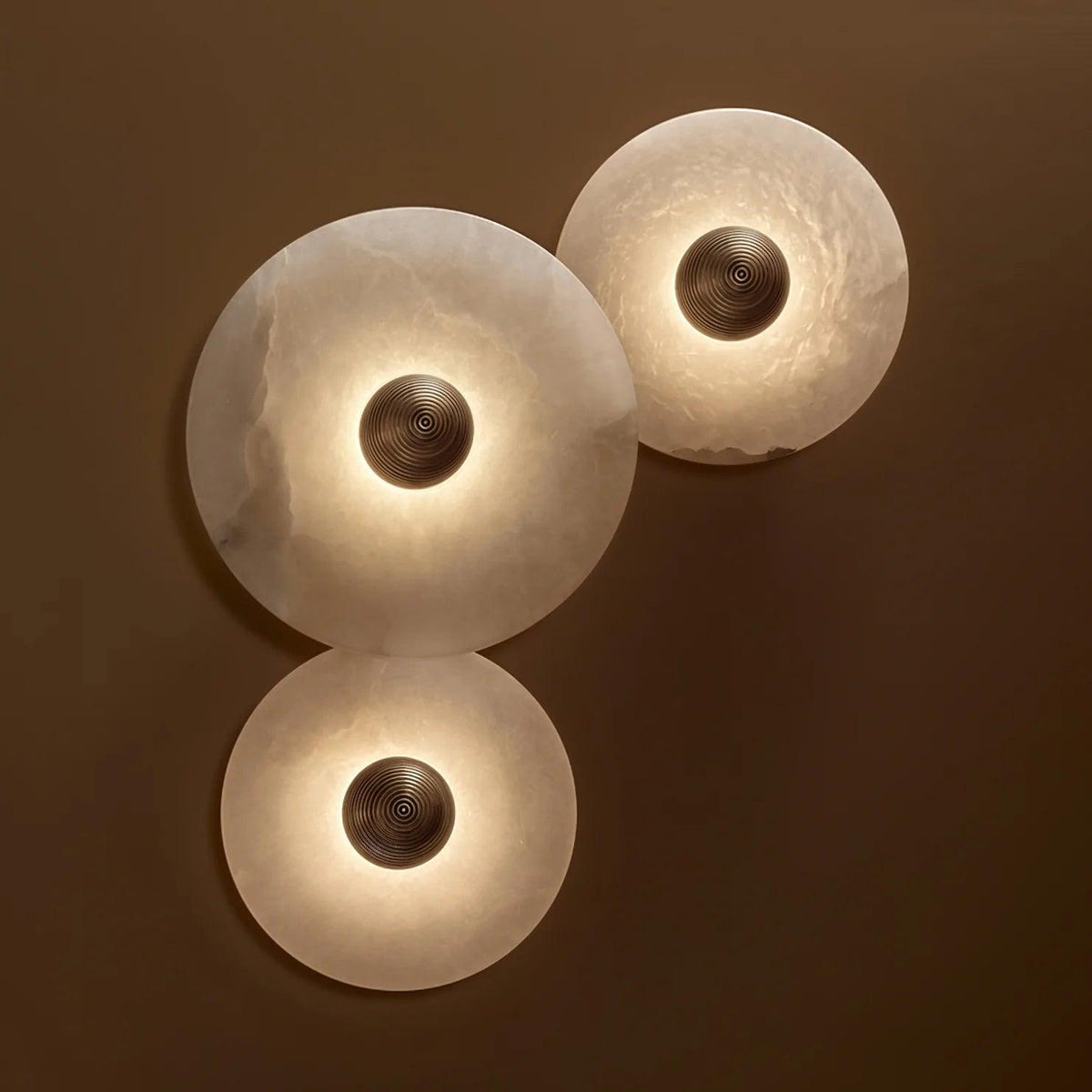 Round Stone Sconce with Built-In LED – Natural Veined Finish for Bedroom, Hallway & Living Room – 6 to 12 Inch Sizes – Minimalist Aluminum M