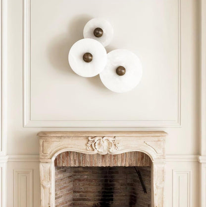 Layered Alabaster Sconce Flush Mount LED Fixture Bronze Multi-Disc Indoor Accent Light for Bedroom Hallway Living Room Modern Sculptural Cei