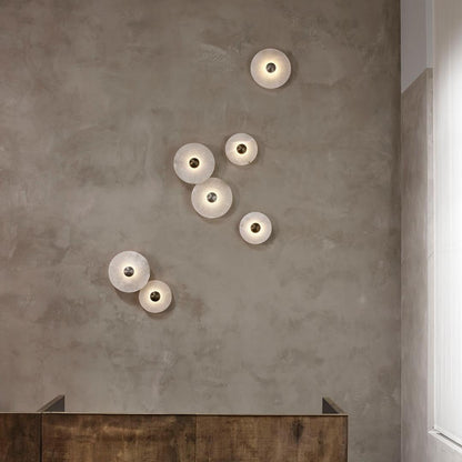 Layered Alabaster Sconce Flush Mount LED Fixture Bronze Multi-Disc Indoor Accent Light for Bedroom Hallway Living Room Modern Sculptural Cei
