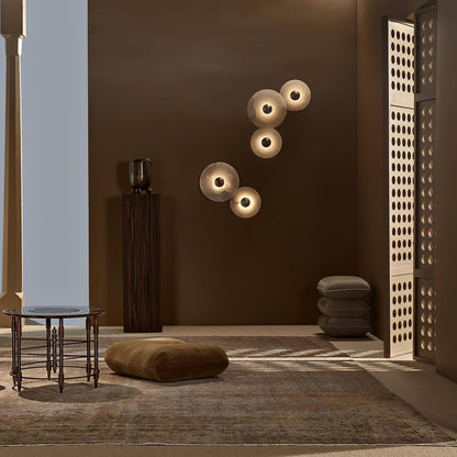 Layered Alabaster Sconce Flush Mount LED Fixture Bronze Multi-Disc Indoor Accent Light for Bedroom Hallway Living Room Modern Sculptural Cei